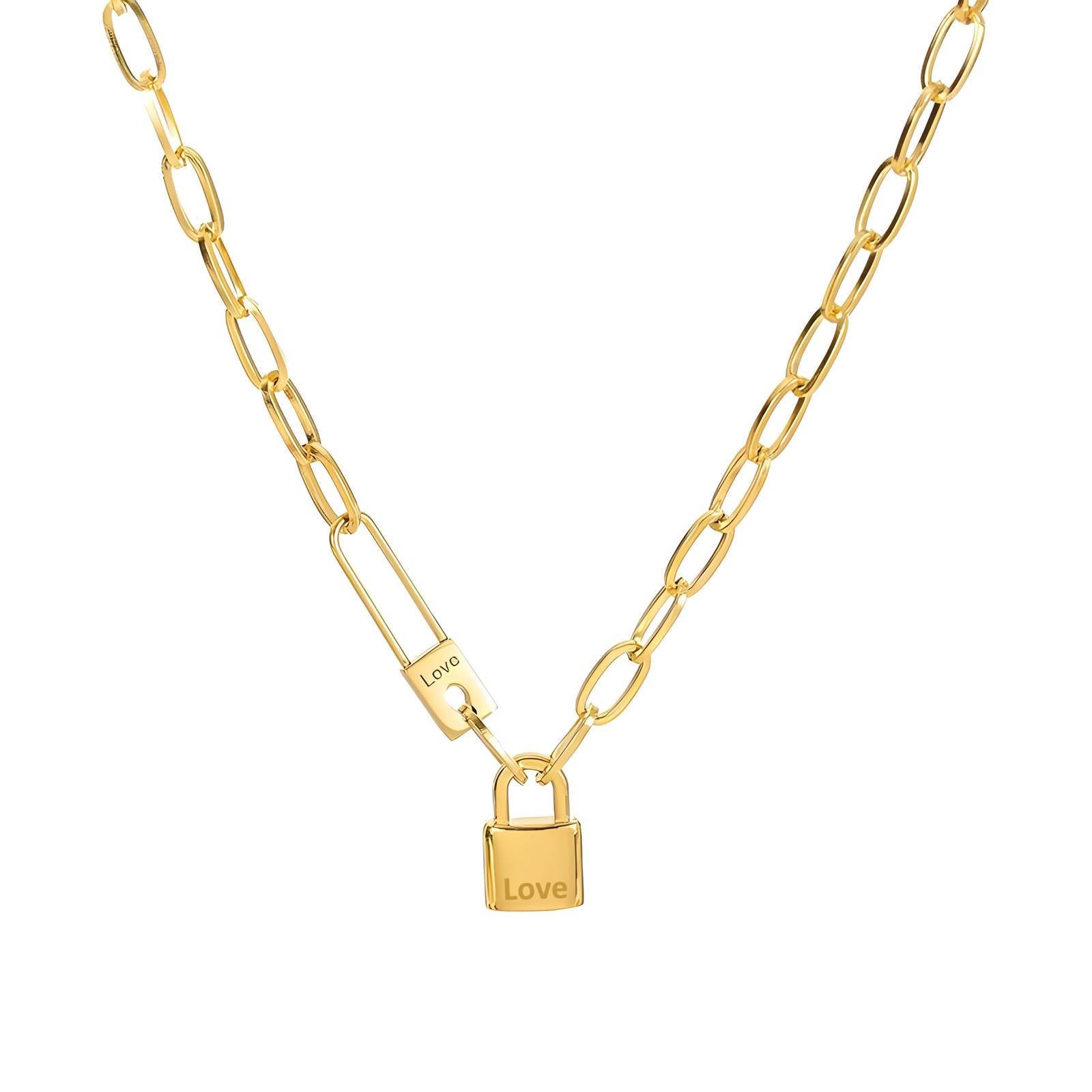 18K gold plated Stainless steel &quot;Lock&quot; necklace, Intensity