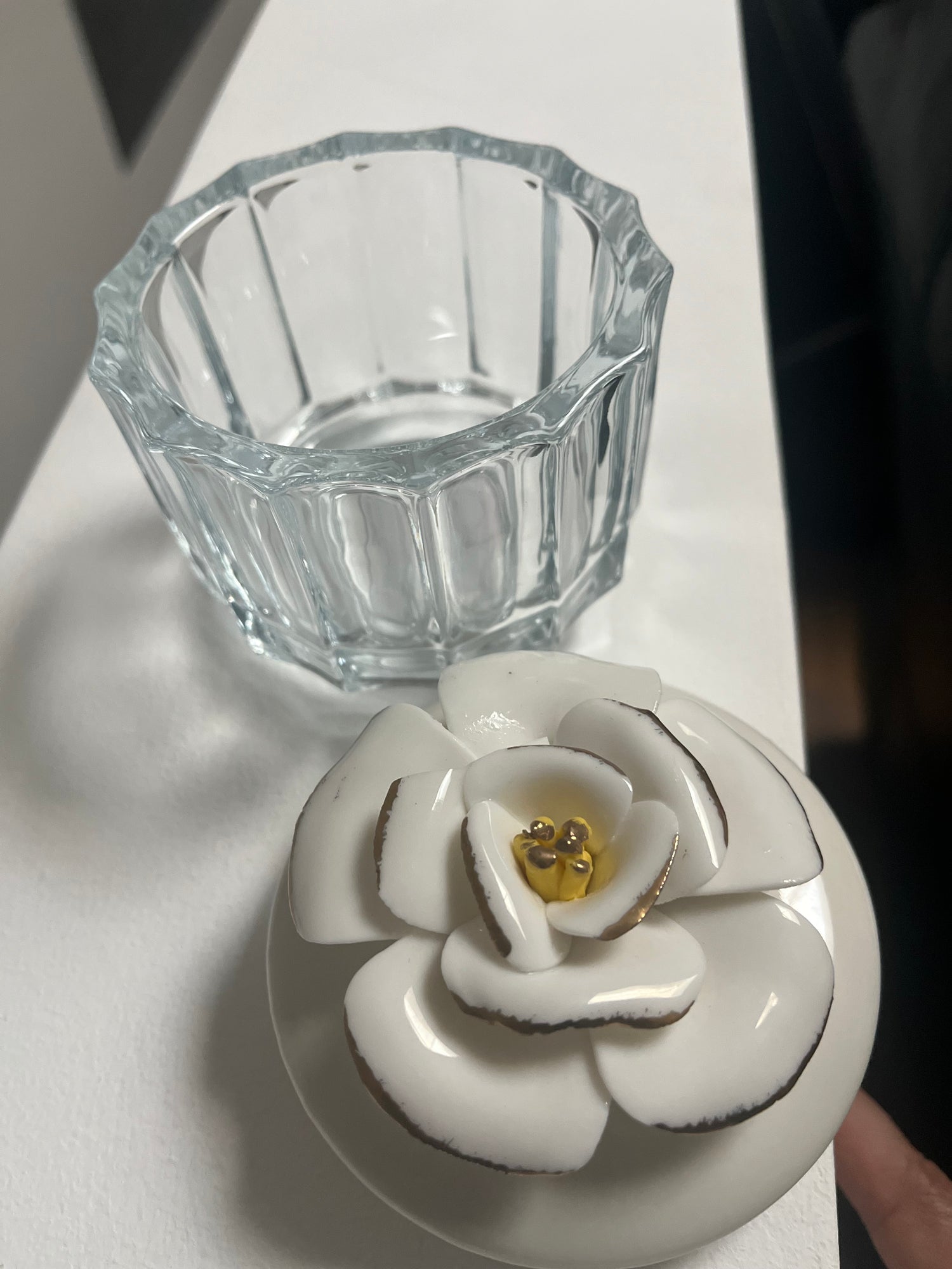 Crystal Cut Glass Keepsake Vase with White Rose .