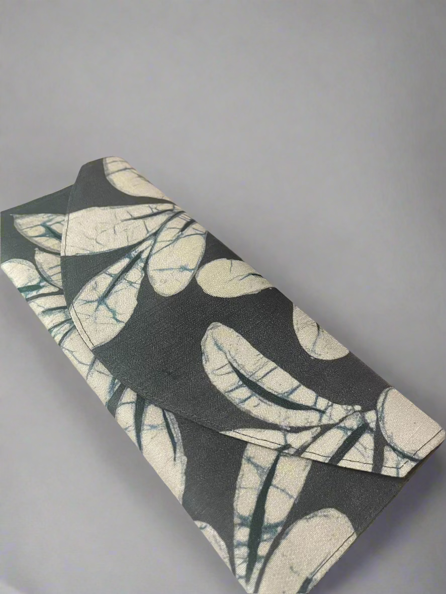 Silk Batik Casual clutch -Grey Floral and light weight .